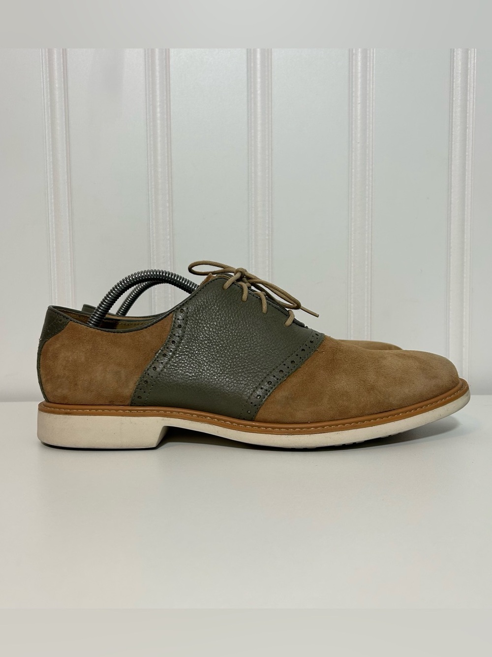 Cole haan Men's Two-Tone Brown Suede and Olive green Leather Oxford Dress Shoes